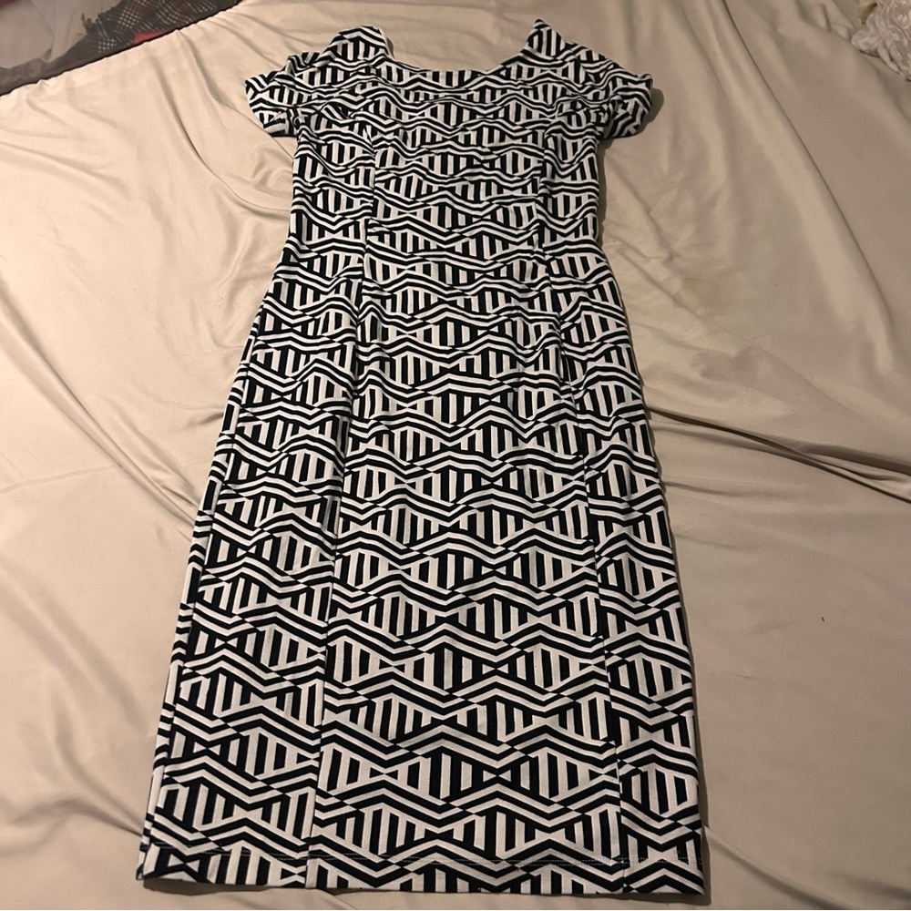 Cato‎ Black & White Geometric Print Lined Sheath Dress Size 10